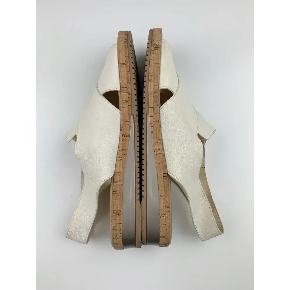Sesto Meucci Sandals Cream Leather Wedge Heel Comfort Italy Women's 10 Narrow